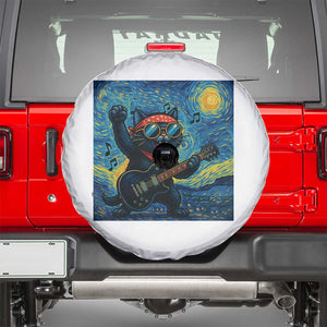 Funny Rock And Roll Spare Tire Cover Cat Playing Guitar Starry Night Music Lover TS12 White Print Your Wear