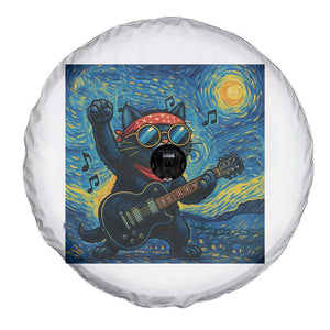 Funny Rock And Roll Spare Tire Cover Cat Playing Guitar Starry Night Music Lover TS12 Print Your Wear