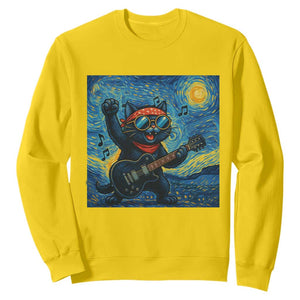 Funny Rock And Roll Sweatshirt Cat Playing Guitar Starry Night Music Lover TS12 Daisy Print Your Wear