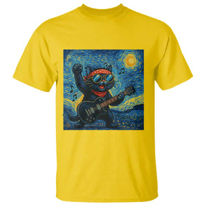 Funny Rock And Roll T Shirt Cat Playing Guitar Starry Night Music Lover TS12 Daisy Print Your Wear