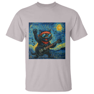 Funny Rock And Roll T Shirt Cat Playing Guitar Starry Night Music Lover TS12 Ice Gray Print Your Wear