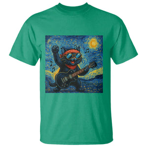 Funny Rock And Roll T Shirt Cat Playing Guitar Starry Night Music Lover TS12 Irish Green Print Your Wear