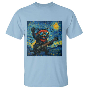 Funny Rock And Roll T Shirt Cat Playing Guitar Starry Night Music Lover TS12 Light Blue Print Your Wear