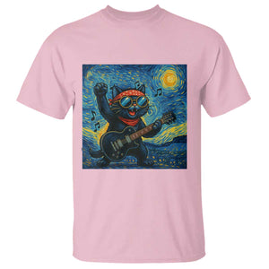 Funny Rock And Roll T Shirt Cat Playing Guitar Starry Night Music Lover TS12 Light Pink Print Your Wear