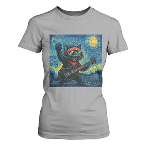 Funny Rock And Roll T Shirt For Women Cat Playing Guitar Starry Night Music Lover TS12 Sport Gray Print Your Wear