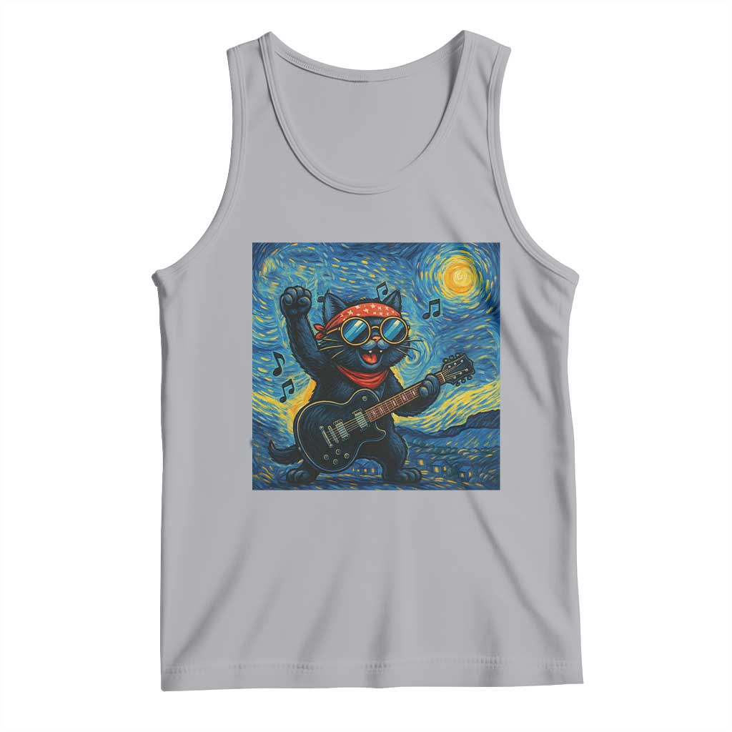 Funny Rock And Roll Tank Top Cat Playing Guitar Starry Night Music Lover TS12 Athletic Heather Print Your Wear