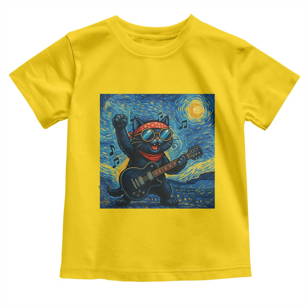 Funny Rock And Roll Toddler T Shirt Cat Playing Guitar Starry Night Music Lover TS12 Daisy Print Your Wear