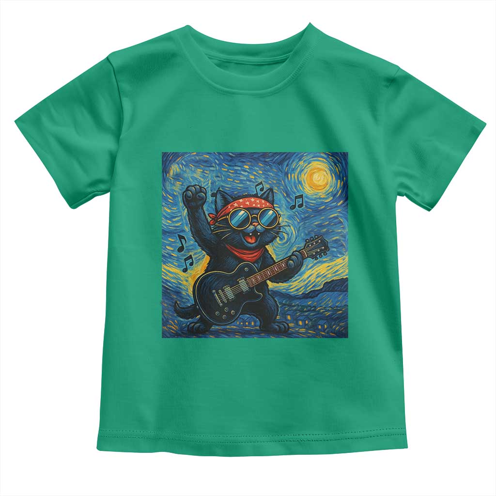 Funny Rock And Roll Toddler T Shirt Cat Playing Guitar Starry Night Music Lover TS12 Irish Green Print Your Wear