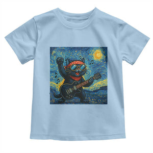 Funny Rock And Roll Toddler T Shirt Cat Playing Guitar Starry Night Music Lover TS12 Light Blue Print Your Wear