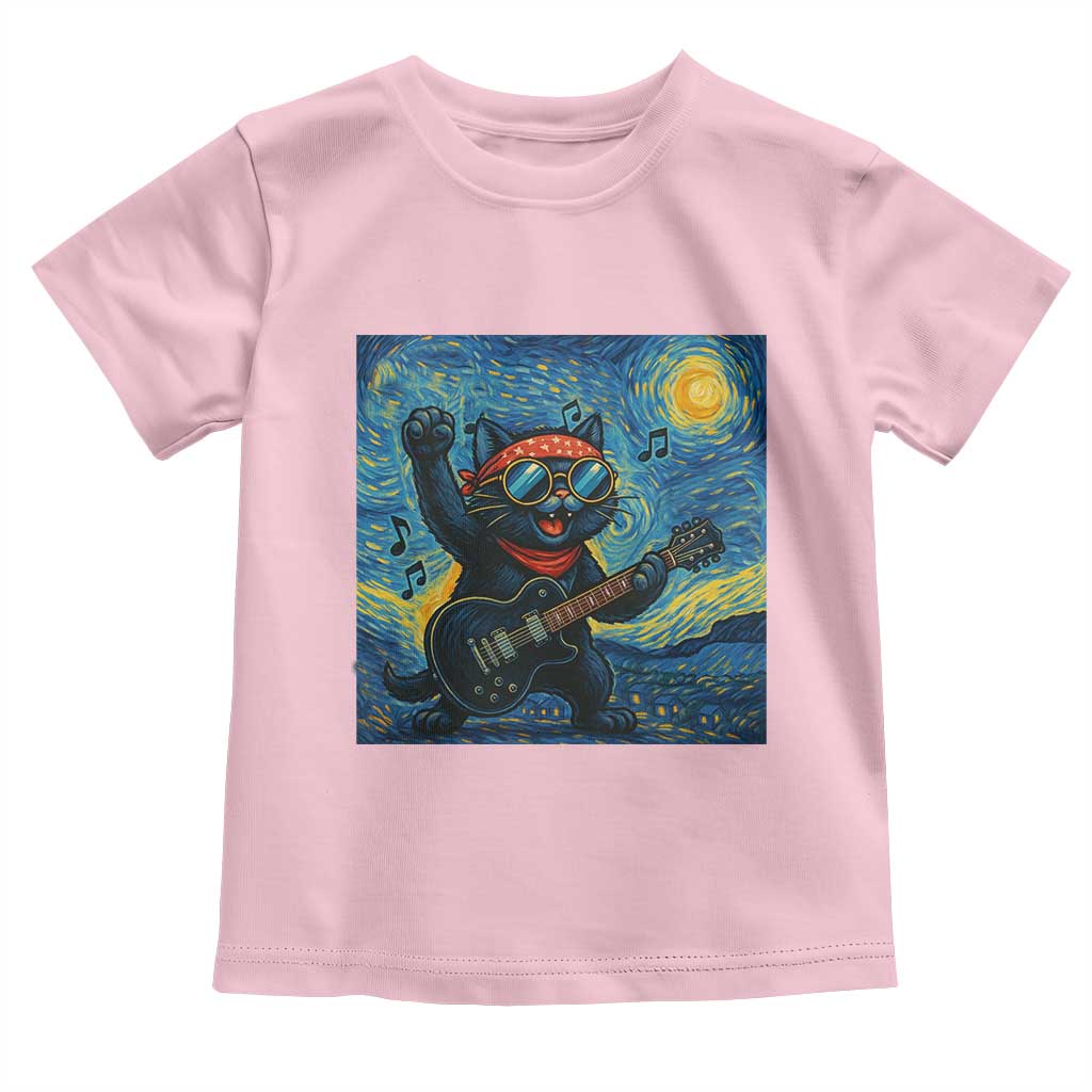 Funny Rock And Roll Toddler T Shirt Cat Playing Guitar Starry Night Music Lover TS12 Light Pink Print Your Wear