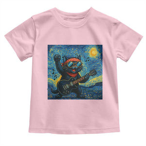 Funny Rock And Roll Toddler T Shirt Cat Playing Guitar Starry Night Music Lover TS12 Light Pink Print Your Wear