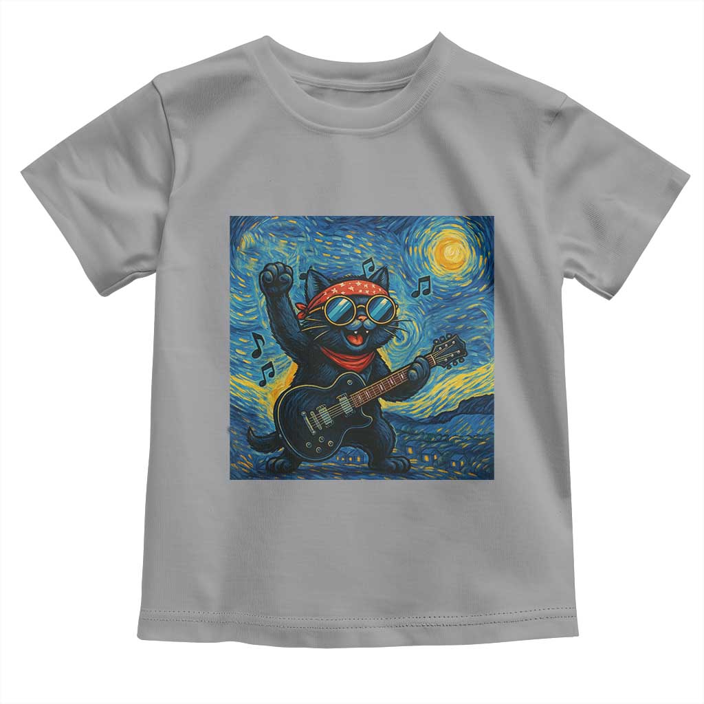 Funny Rock And Roll Toddler T Shirt Cat Playing Guitar Starry Night Music Lover TS12 Sport Gray Print Your Wear