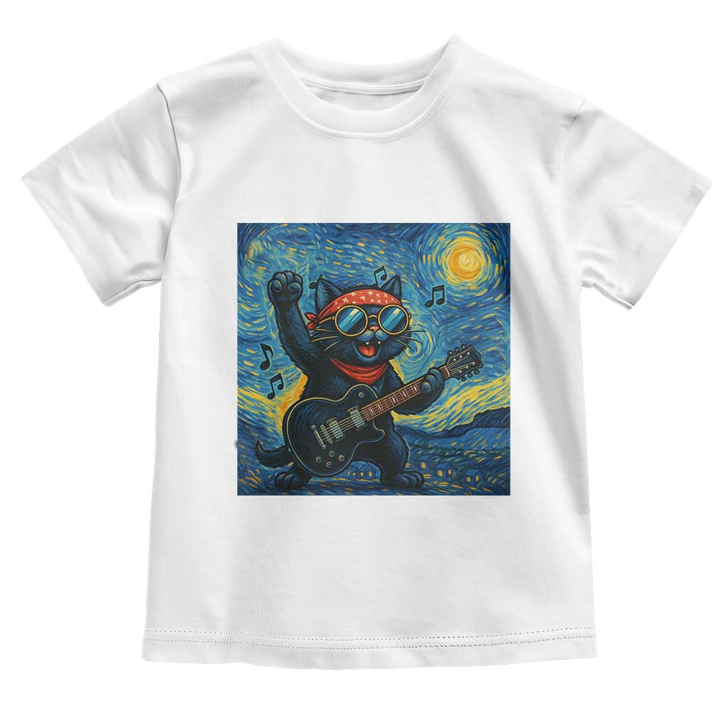 Funny Rock And Roll Toddler T Shirt Cat Playing Guitar Starry Night Music Lover TS12 White Print Your Wear