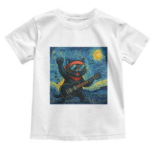Funny Rock And Roll Toddler T Shirt Cat Playing Guitar Starry Night Music Lover TS12 White Print Your Wear