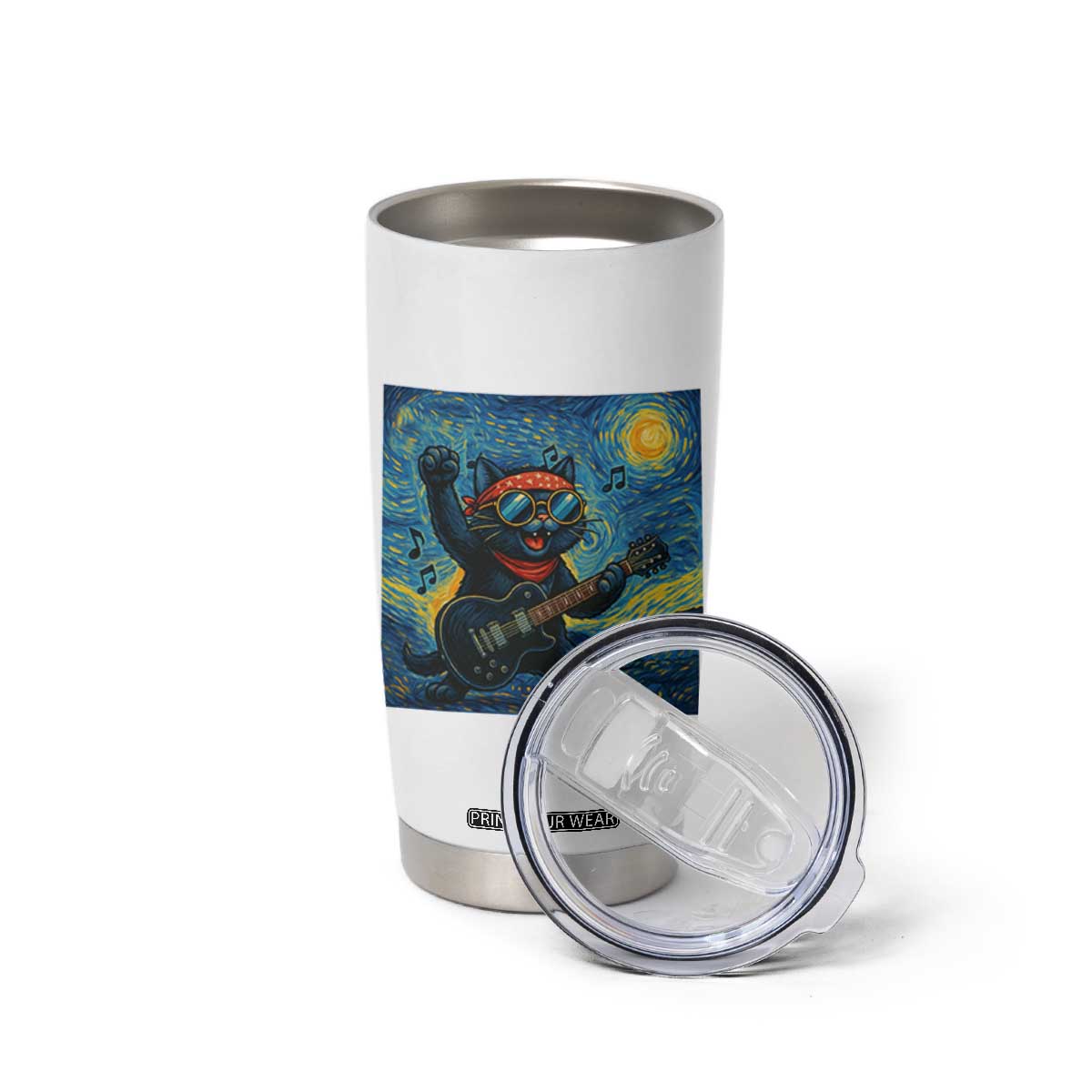 Funny Rock And Roll Tumbler Cup Cat Playing Guitar Starry Night Music Lover TS12 Print Your Wear