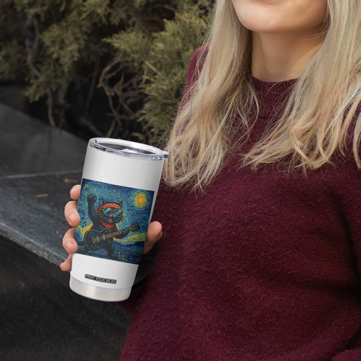 Funny Rock And Roll Tumbler Cup Cat Playing Guitar Starry Night Music Lover TS12 Print Your Wear