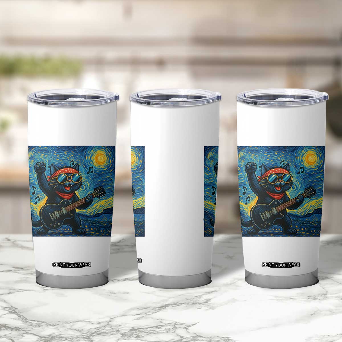 Funny Rock And Roll Tumbler Cup Cat Playing Guitar Starry Night Music Lover TS12 Print Your Wear