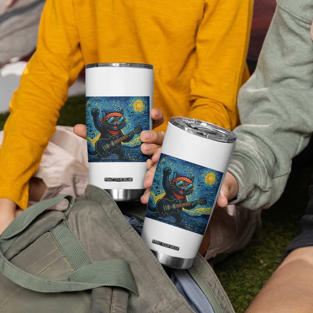 Funny Rock And Roll Tumbler Cup Cat Playing Guitar Starry Night Music Lover TS12 Print Your Wear