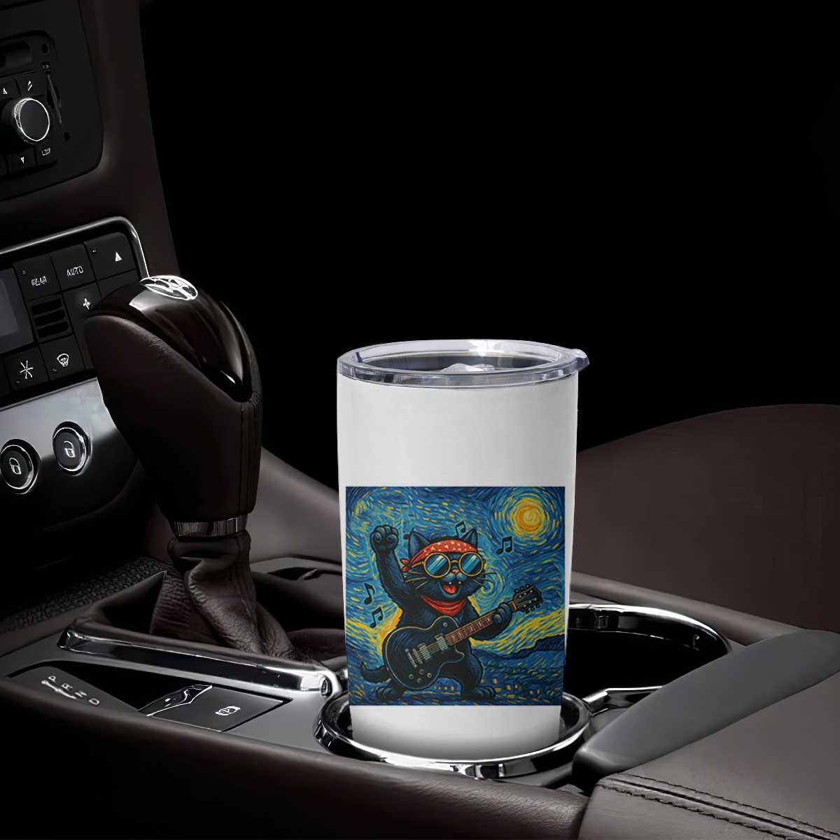Funny Rock And Roll Tumbler Cup Cat Playing Guitar Starry Night Music Lover TS12 Print Your Wear