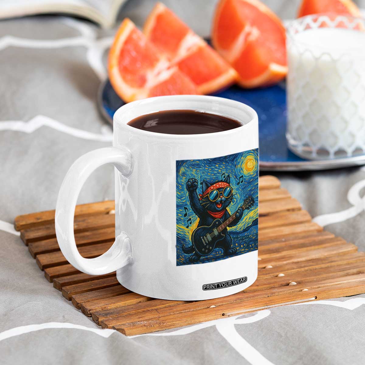 Funny Rock And Roll Coffee Mug Cat Playing Guitar Starry Night Music Lover TS12 Print Your Wear