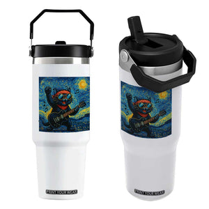 Funny Rock And Roll Flip Straw Tumbler Cat Playing Guitar Starry Night Music Lover TS12 One Size: 30 oz White Print Your Wear
