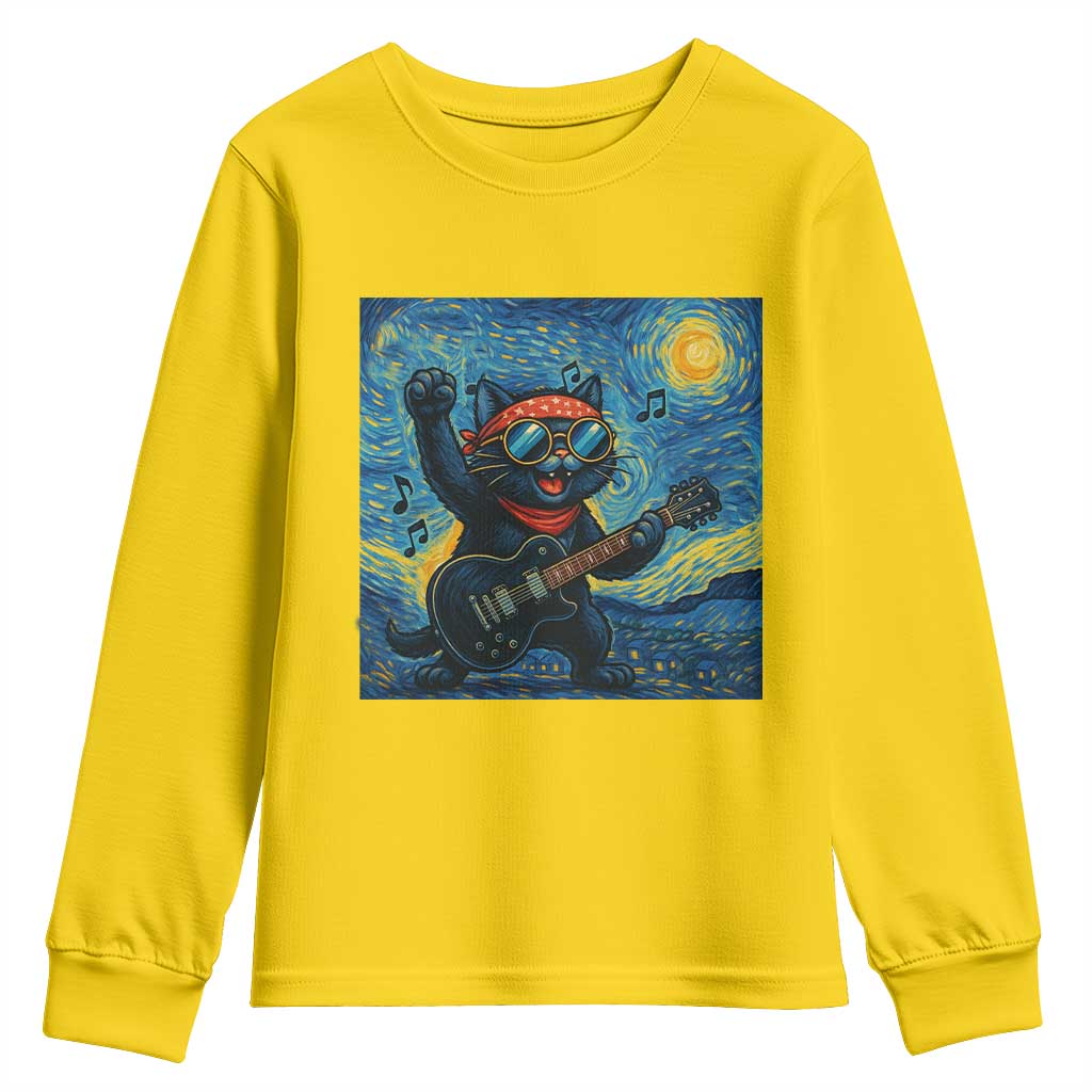 Funny Rock And Roll Youth Sweatshirt Cat Playing Guitar Starry Night Music Lover TS12 Daisy Print Your Wear