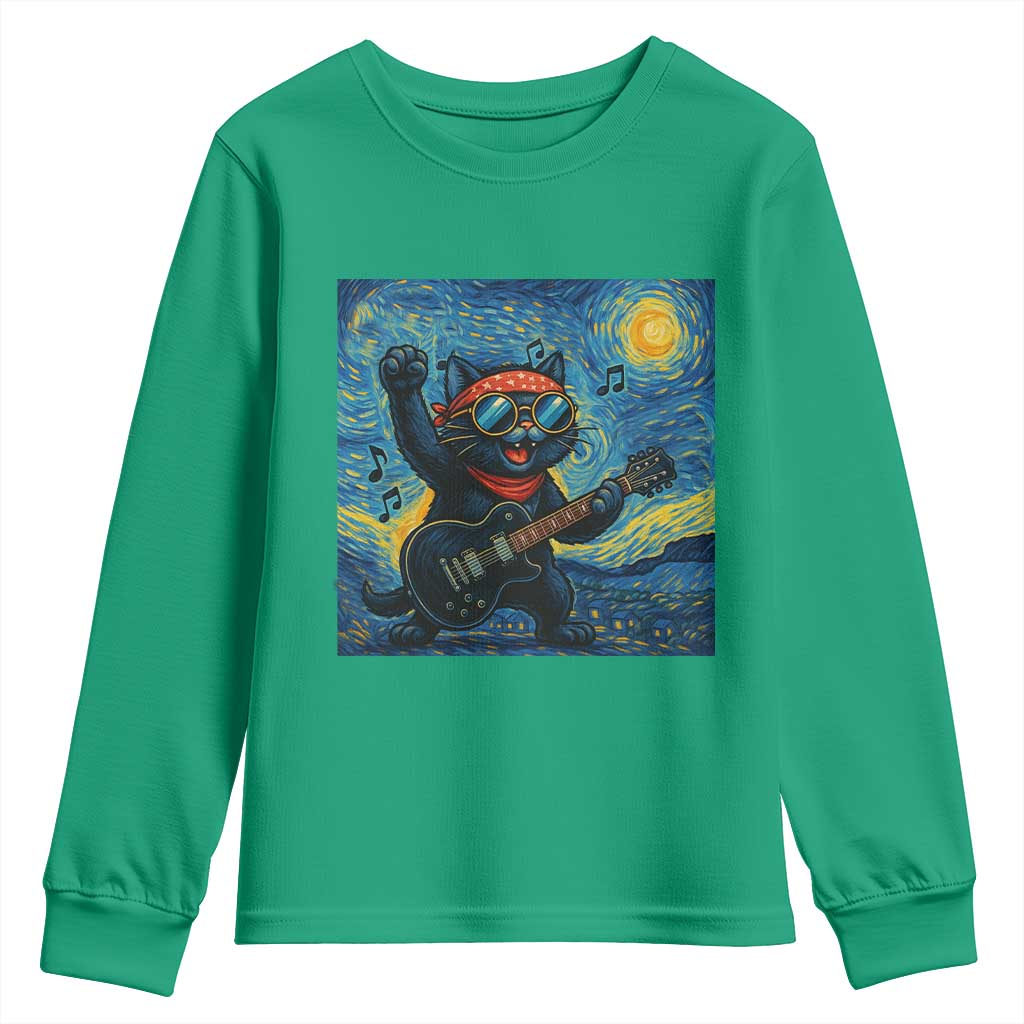 Funny Rock And Roll Youth Sweatshirt Cat Playing Guitar Starry Night Music Lover TS12 Irish Green Print Your Wear