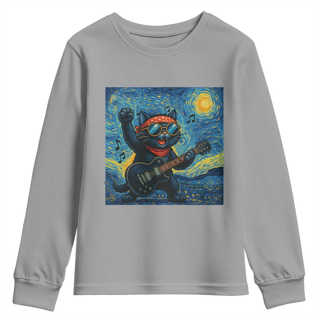 Funny Rock And Roll Youth Sweatshirt Cat Playing Guitar Starry Night Music Lover TS12 Sport Gray Print Your Wear
