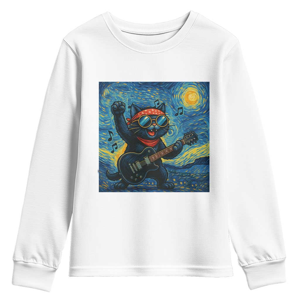 Funny Rock And Roll Youth Sweatshirt Cat Playing Guitar Starry Night Music Lover TS12 White Print Your Wear