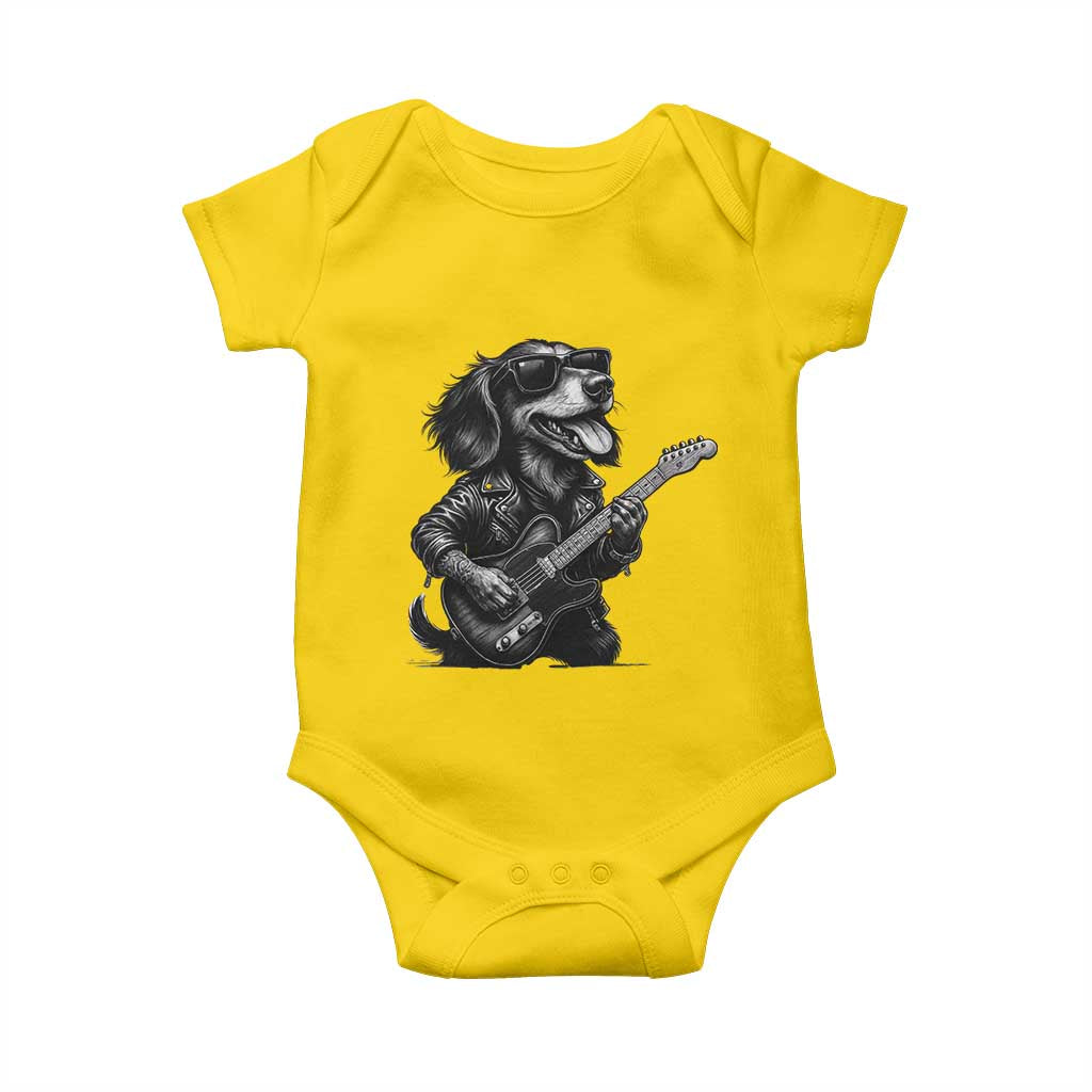 Rock And Roll Dachshund Baby Onesie Dog Playing Guitar Music Lover TS12 Daisy Print Your Wear