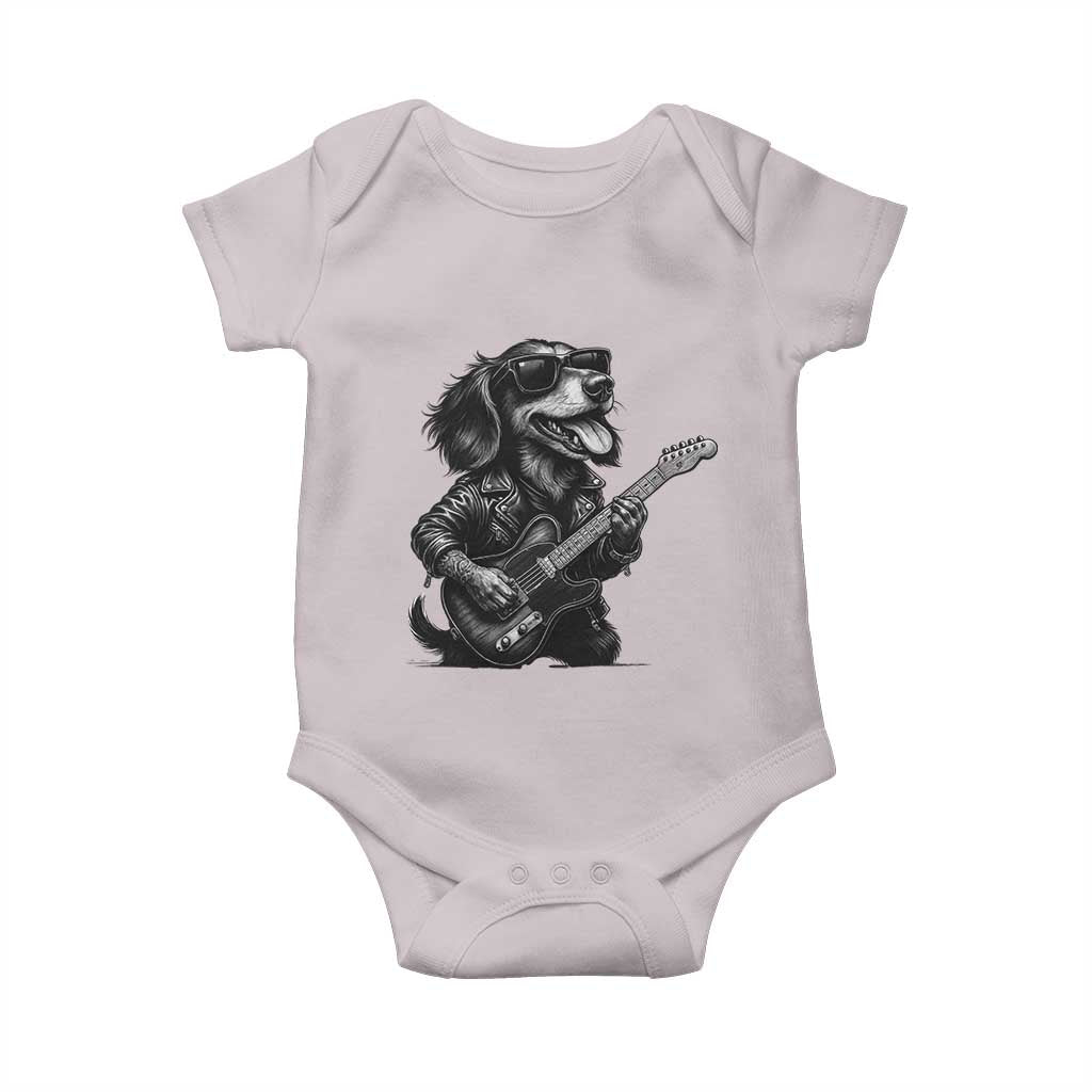 Rock And Roll Dachshund Baby Onesie Dog Playing Guitar Music Lover TS12 Ice Gray Print Your Wear
