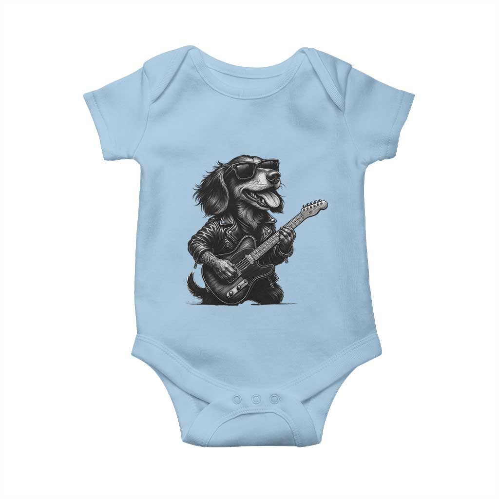 Rock And Roll Dachshund Baby Onesie Dog Playing Guitar Music Lover TS12 Light Blue Print Your Wear