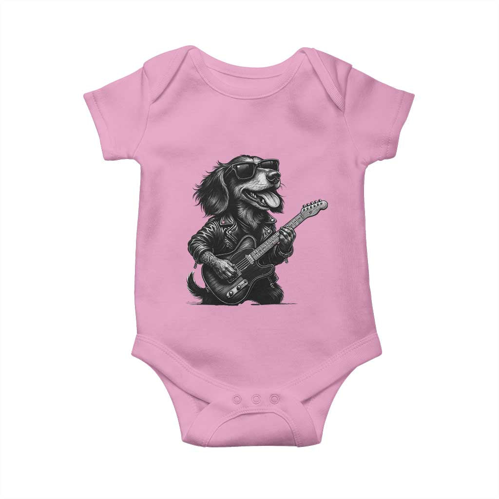 Rock And Roll Dachshund Baby Onesie Dog Playing Guitar Music Lover TS12 Light Pink Print Your Wear