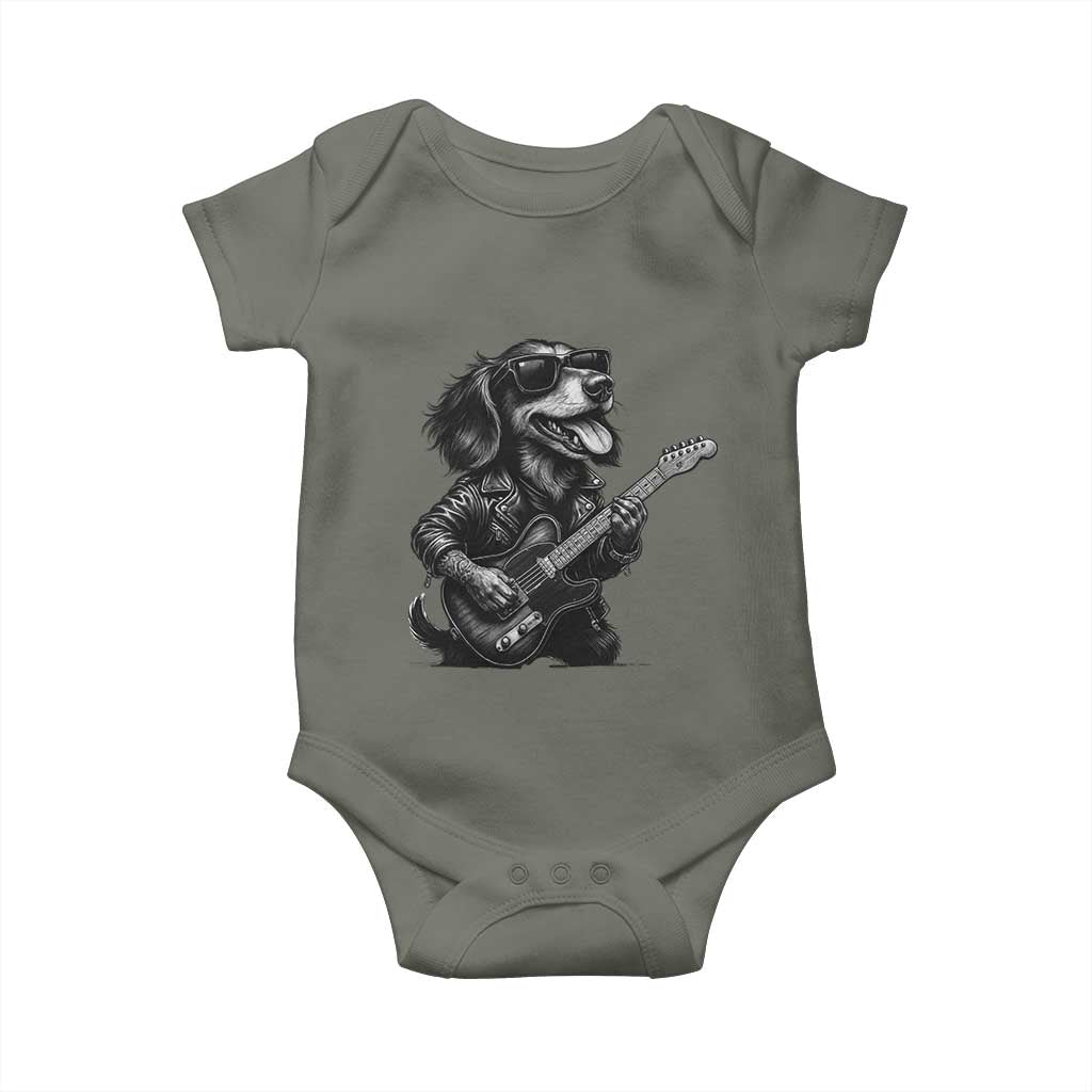 Rock And Roll Dachshund Baby Onesie Dog Playing Guitar Music Lover TS12 Military Green Print Your Wear