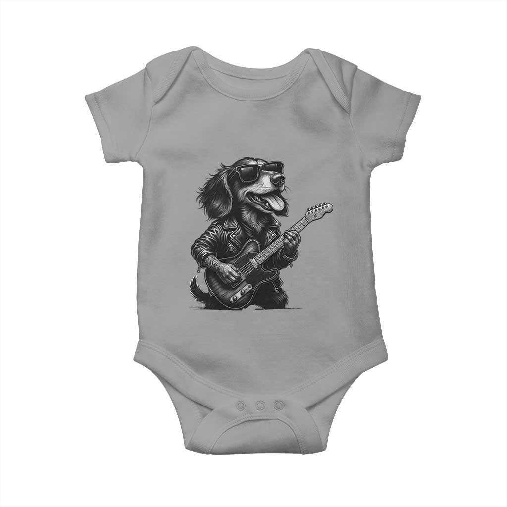 Rock And Roll Dachshund Baby Onesie Dog Playing Guitar Music Lover TS12 Sport Gray Print Your Wear
