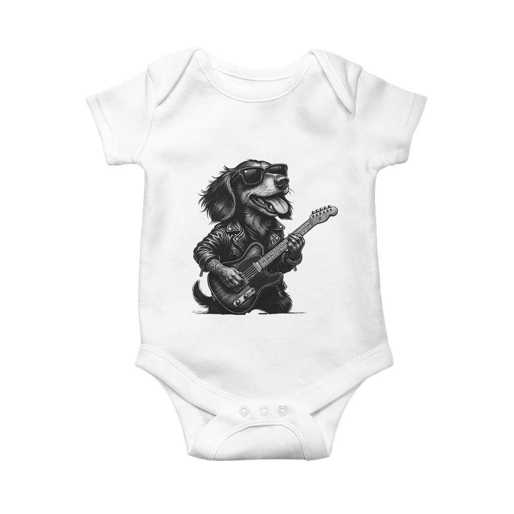 Rock And Roll Dachshund Baby Onesie Dog Playing Guitar Music Lover TS12 White Print Your Wear