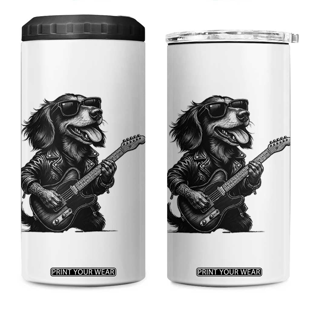 Rock And Roll Dachshund 4 in 1 Can Cooler Tumbler Dog Playing Guitar Music Lover TS12 One Size: 16 oz White Print Your Wear