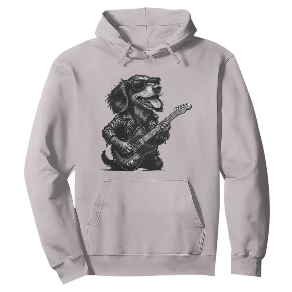Rock And Roll Dachshund Hoodie Dog Playing Guitar Music Lover TS12 Ice Gray Print Your Wear