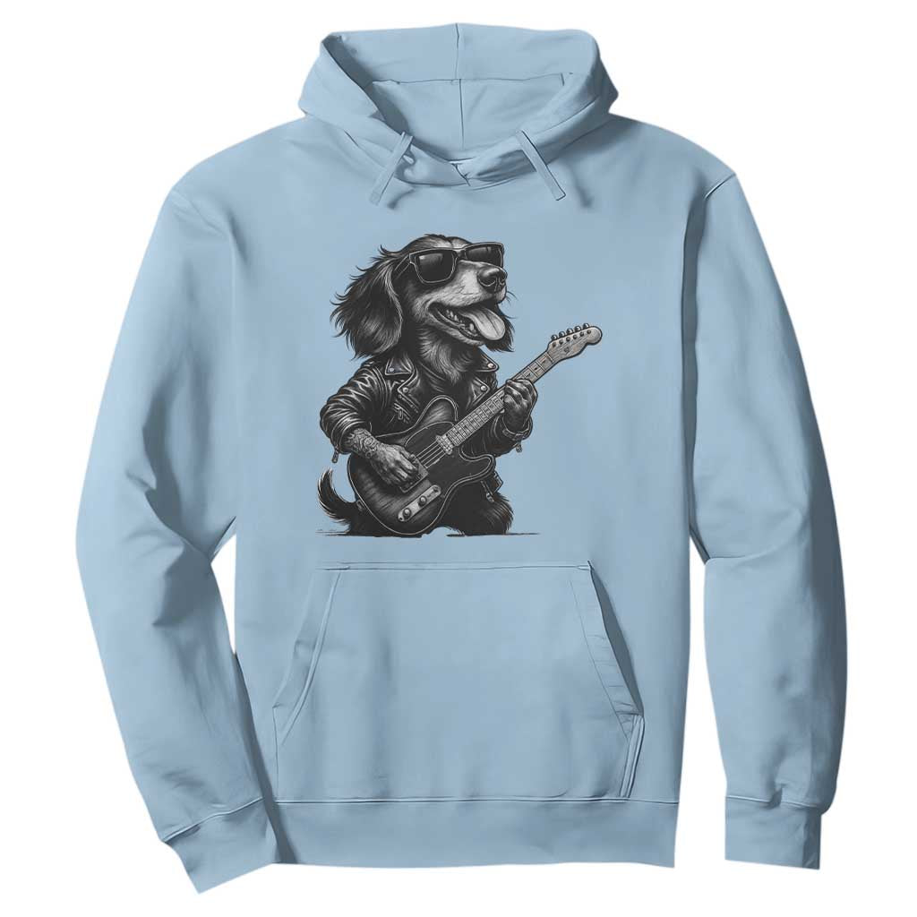 Rock And Roll Dachshund Hoodie Dog Playing Guitar Music Lover TS12 Light Blue Print Your Wear