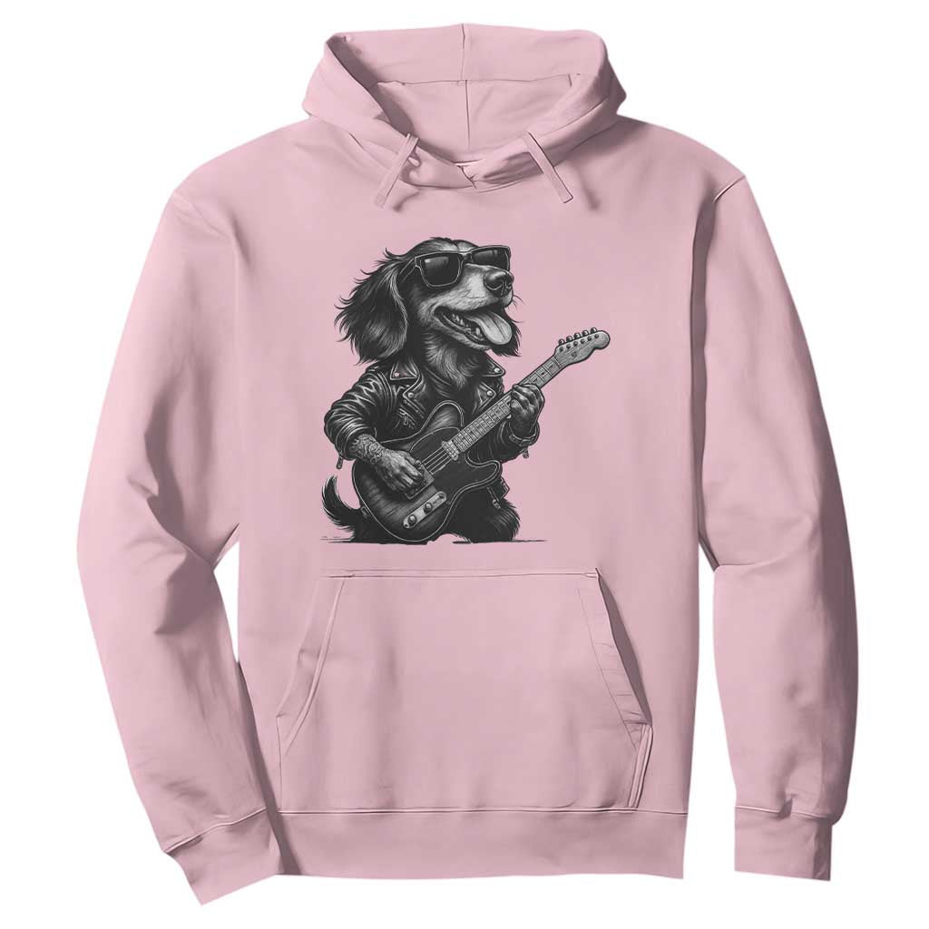 Rock And Roll Dachshund Hoodie Dog Playing Guitar Music Lover TS12 Light Pink Print Your Wear