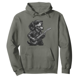 Rock And Roll Dachshund Hoodie Dog Playing Guitar Music Lover TS12 Military Green Print Your Wear