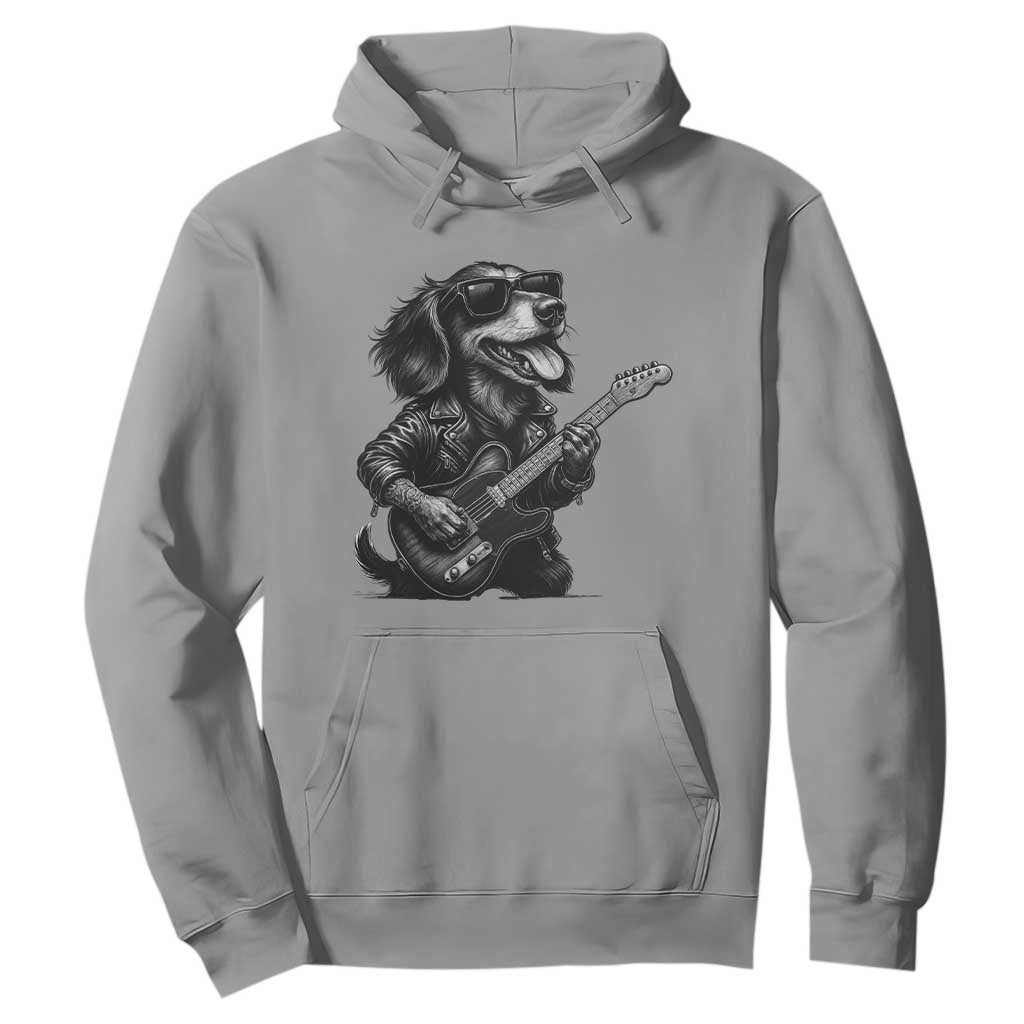 Rock And Roll Dachshund Hoodie Dog Playing Guitar Music Lover TS12 Sport Gray Print Your Wear