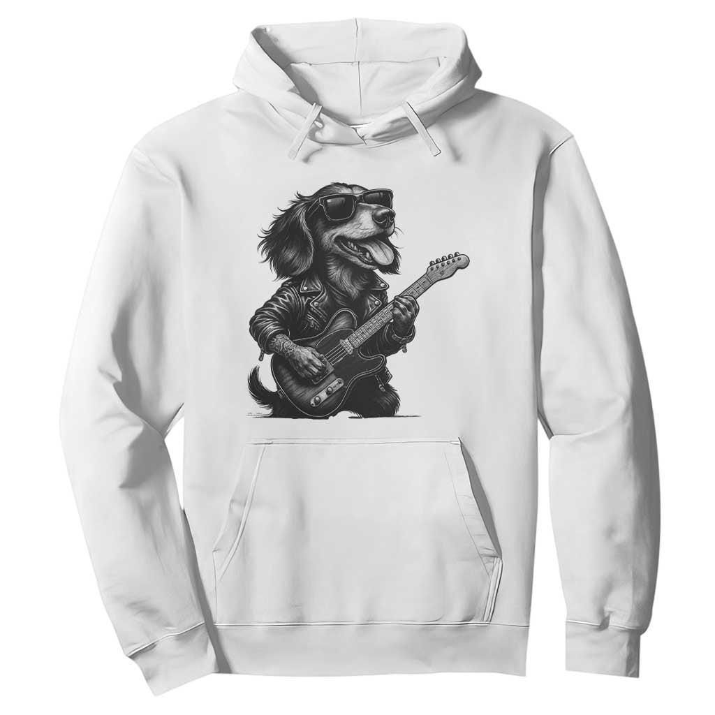 Rock And Roll Dachshund Hoodie Dog Playing Guitar Music Lover TS12 White Print Your Wear