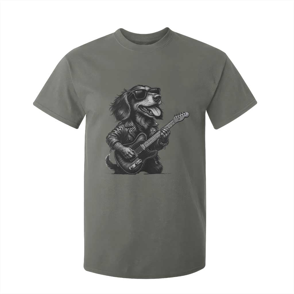 Rock And Roll Dachshund T Shirt For Kid Dog Playing Guitar Music Lover TS12 Military Green Print Your Wear