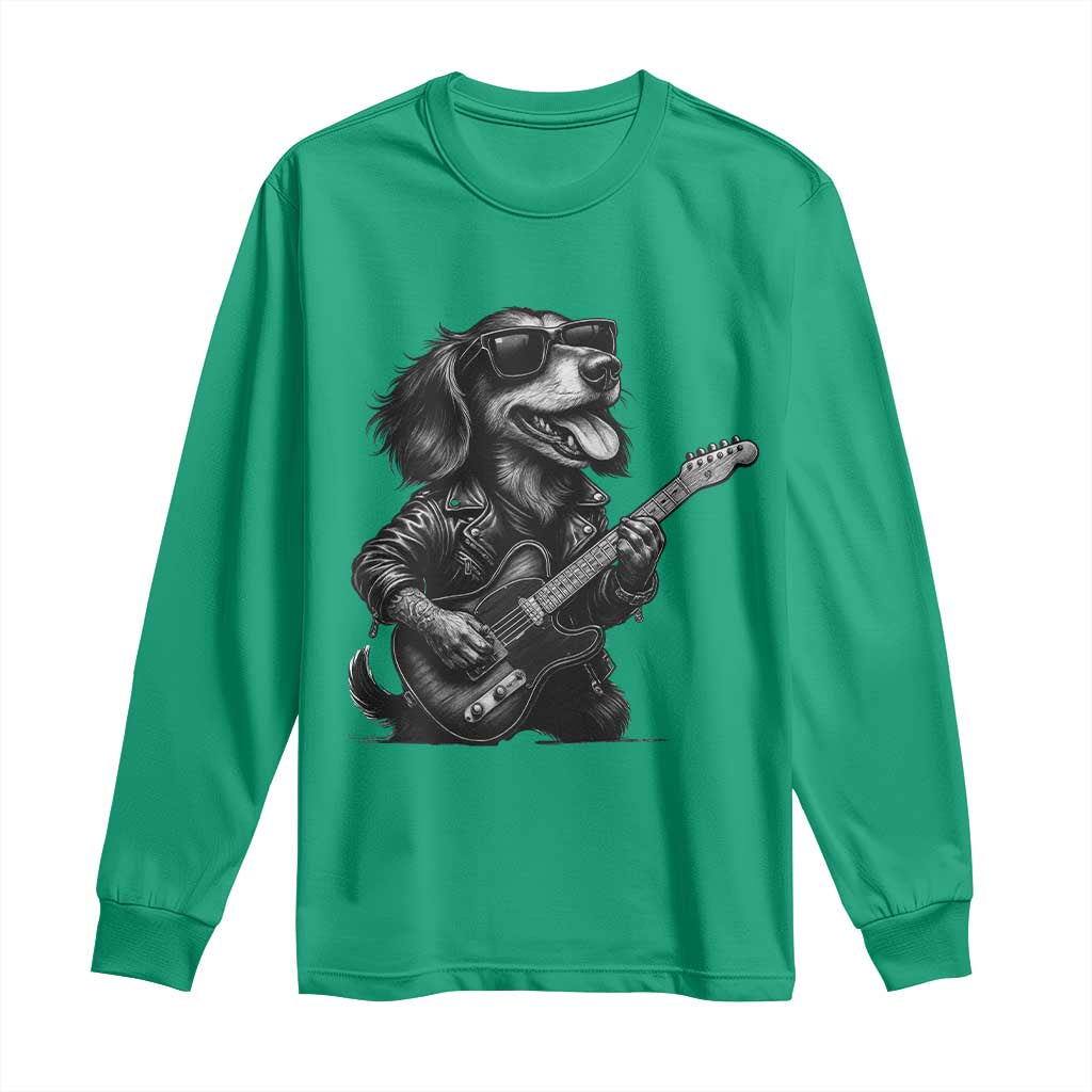 Rock And Roll Dachshund Long Sleeve Shirt Dog Playing Guitar Music Lover TS12 Irish Green Print Your Wear