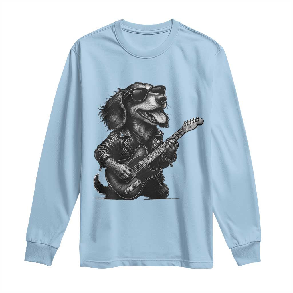 Rock And Roll Dachshund Long Sleeve Shirt Dog Playing Guitar Music Lover TS12 Light Blue Print Your Wear