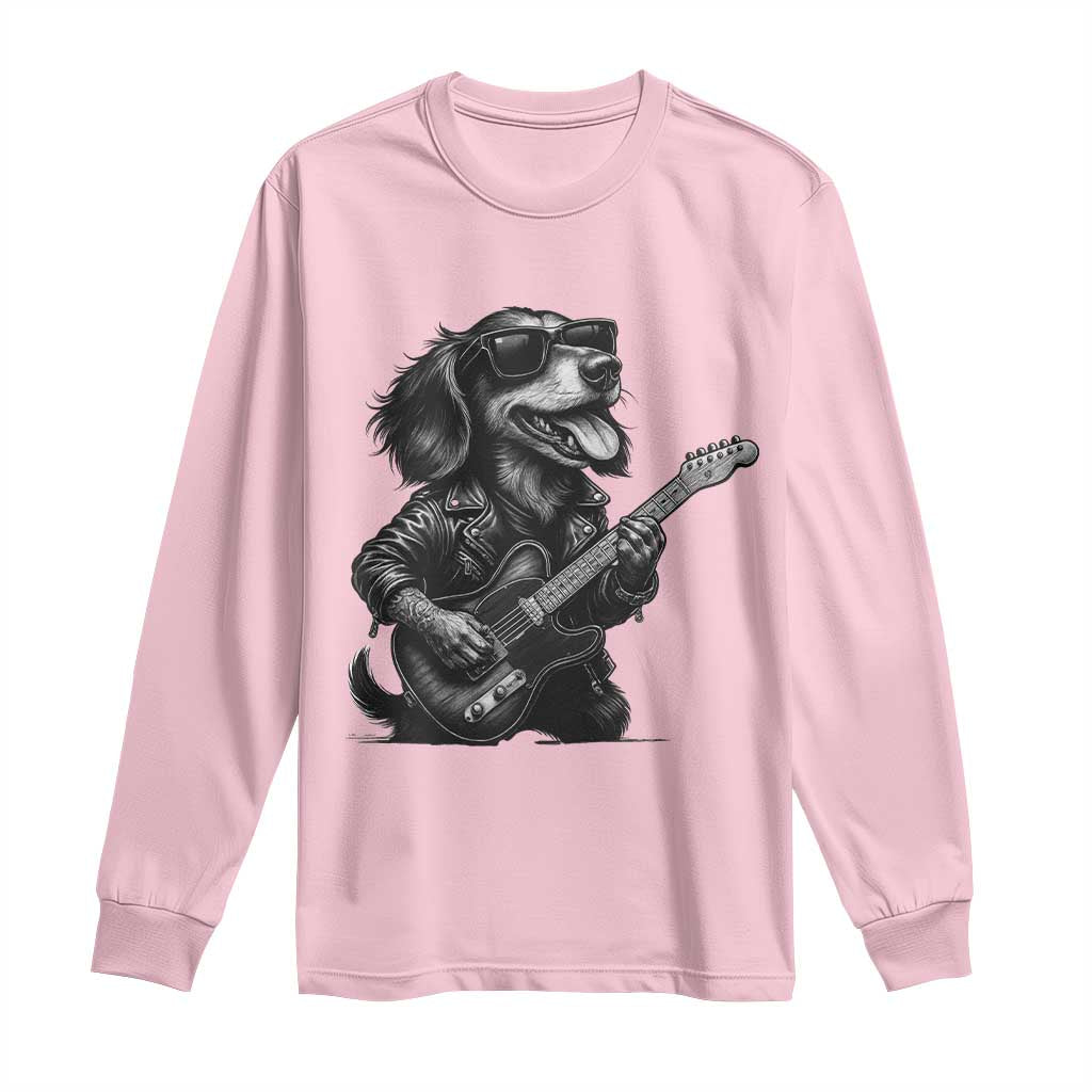 Rock And Roll Dachshund Long Sleeve Shirt Dog Playing Guitar Music Lover TS12 Light Pink Print Your Wear