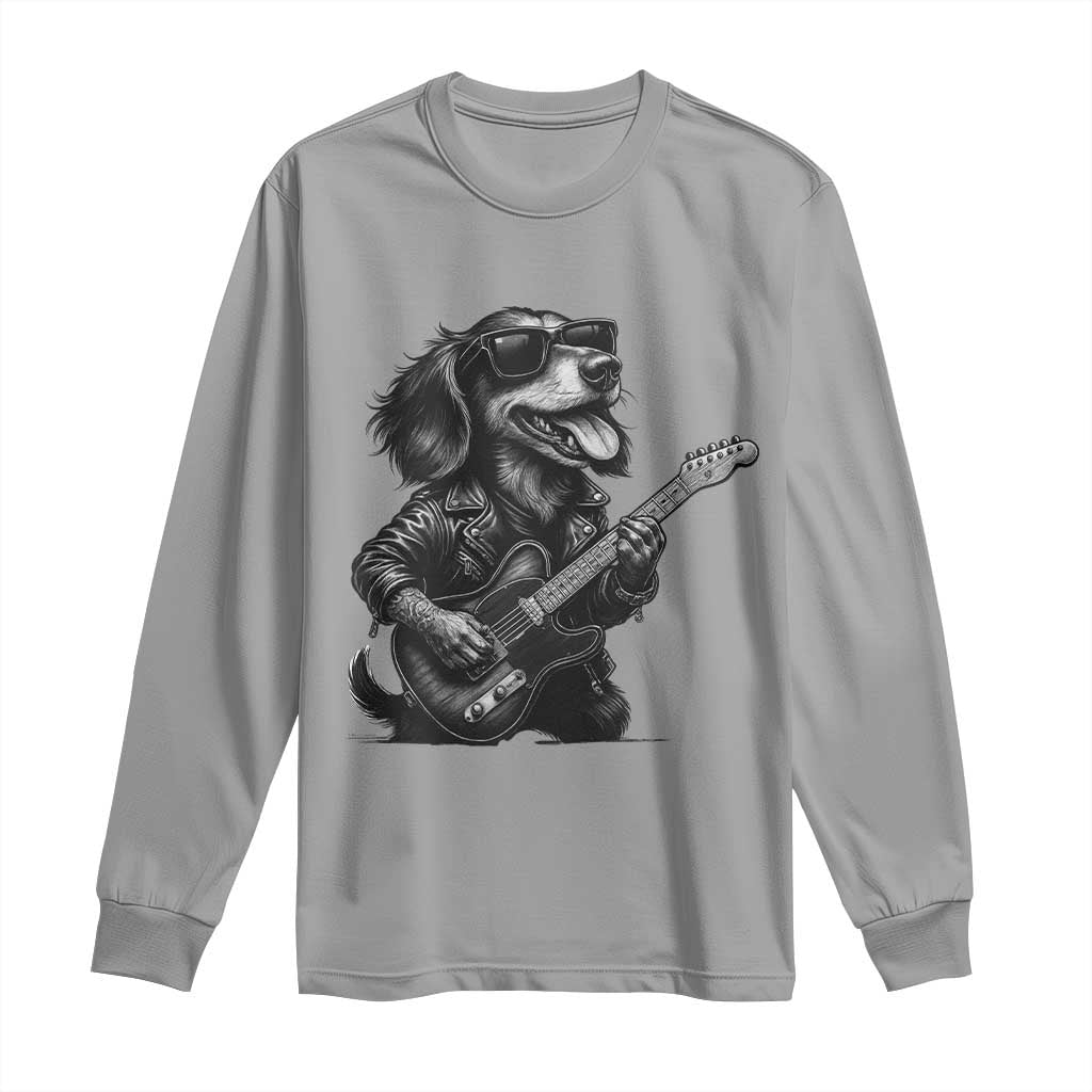 Rock And Roll Dachshund Long Sleeve Shirt Dog Playing Guitar Music Lover TS12 Sport Gray Print Your Wear
