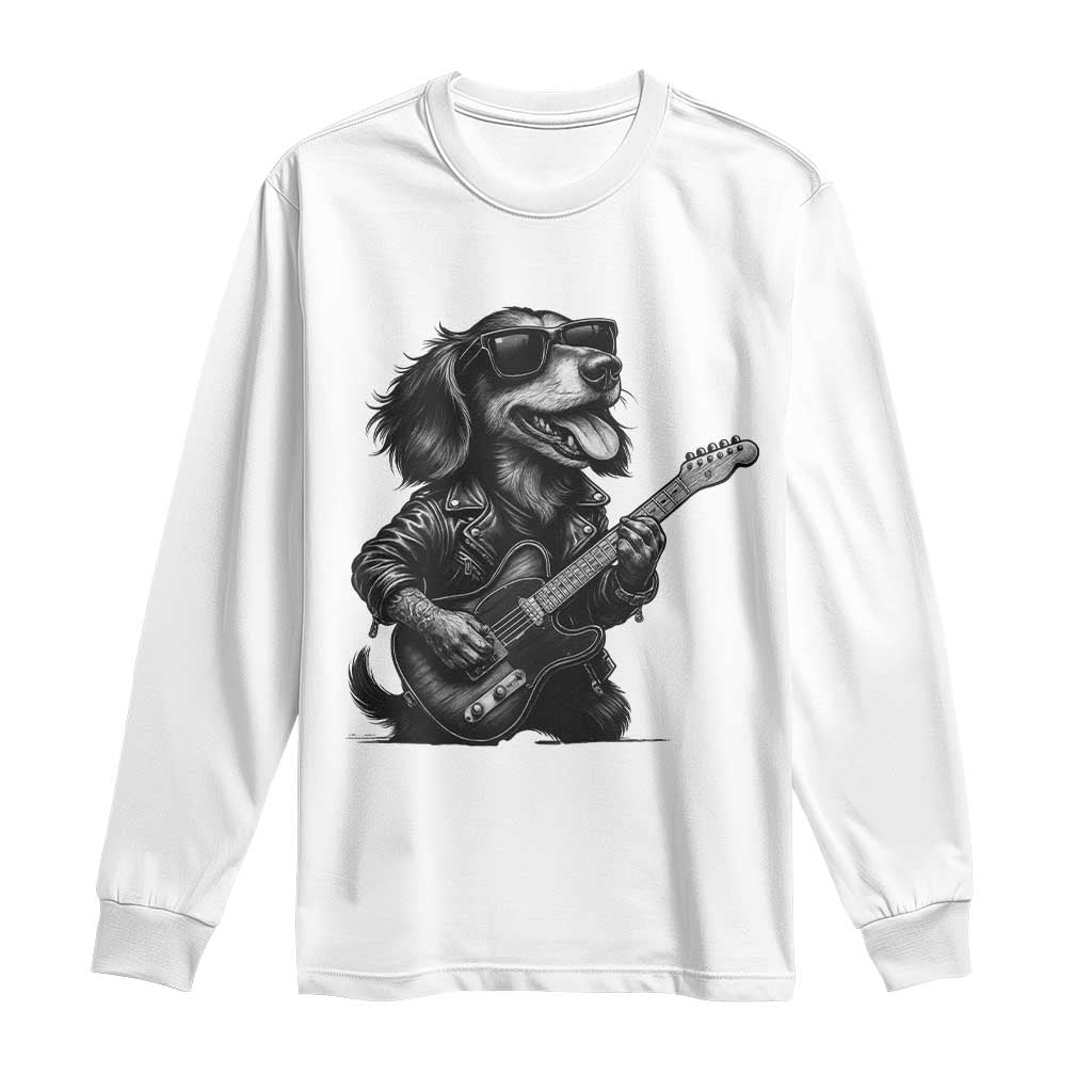Rock And Roll Dachshund Long Sleeve Shirt Dog Playing Guitar Music Lover TS12 White Print Your Wear