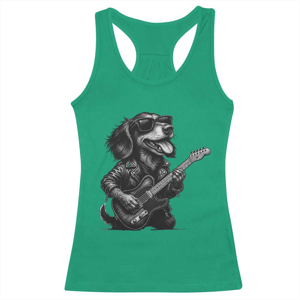 Rock And Roll Dachshund Racerback Tank Top Dog Playing Guitar Music Lover TS12 Irish Green Print Your Wear
